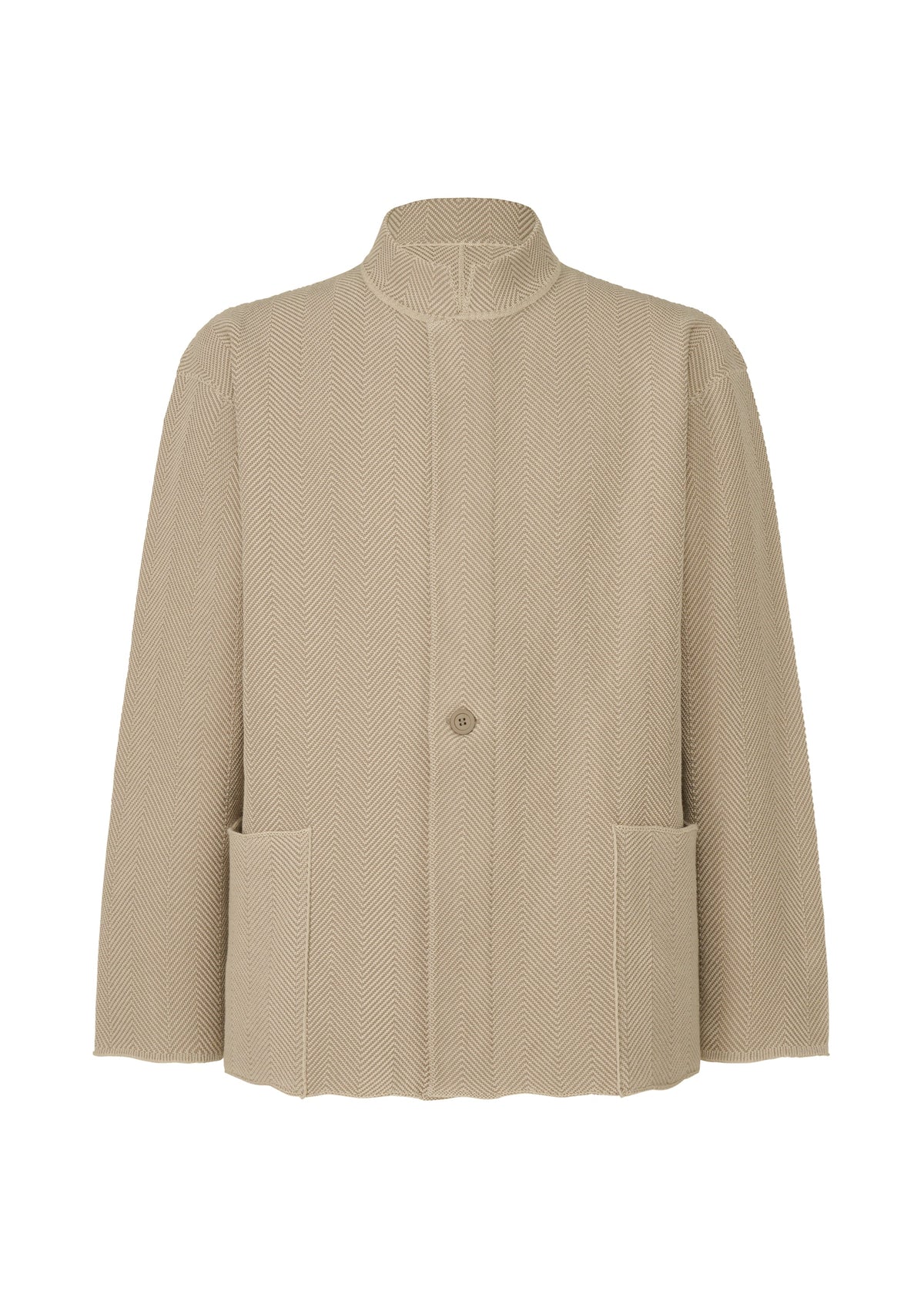 A product shot of the HOMME PLISSÉ ISSEY MIYAKE INLAID KNIT jacket in beige (40).