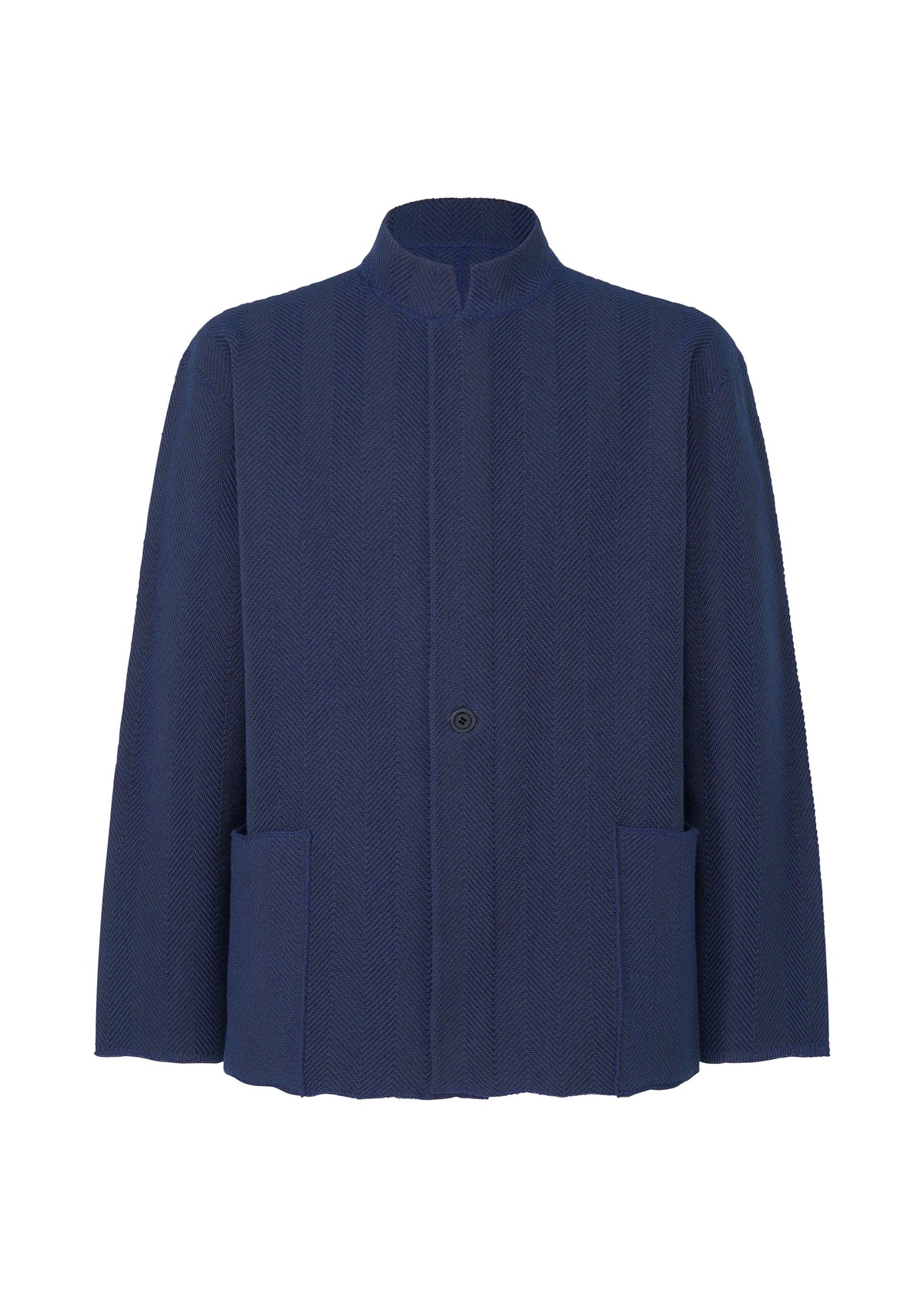 A product shot of the HOMME PLISSÉ ISSEY MIYAKE INLAID KNIT jacket in blue (72).