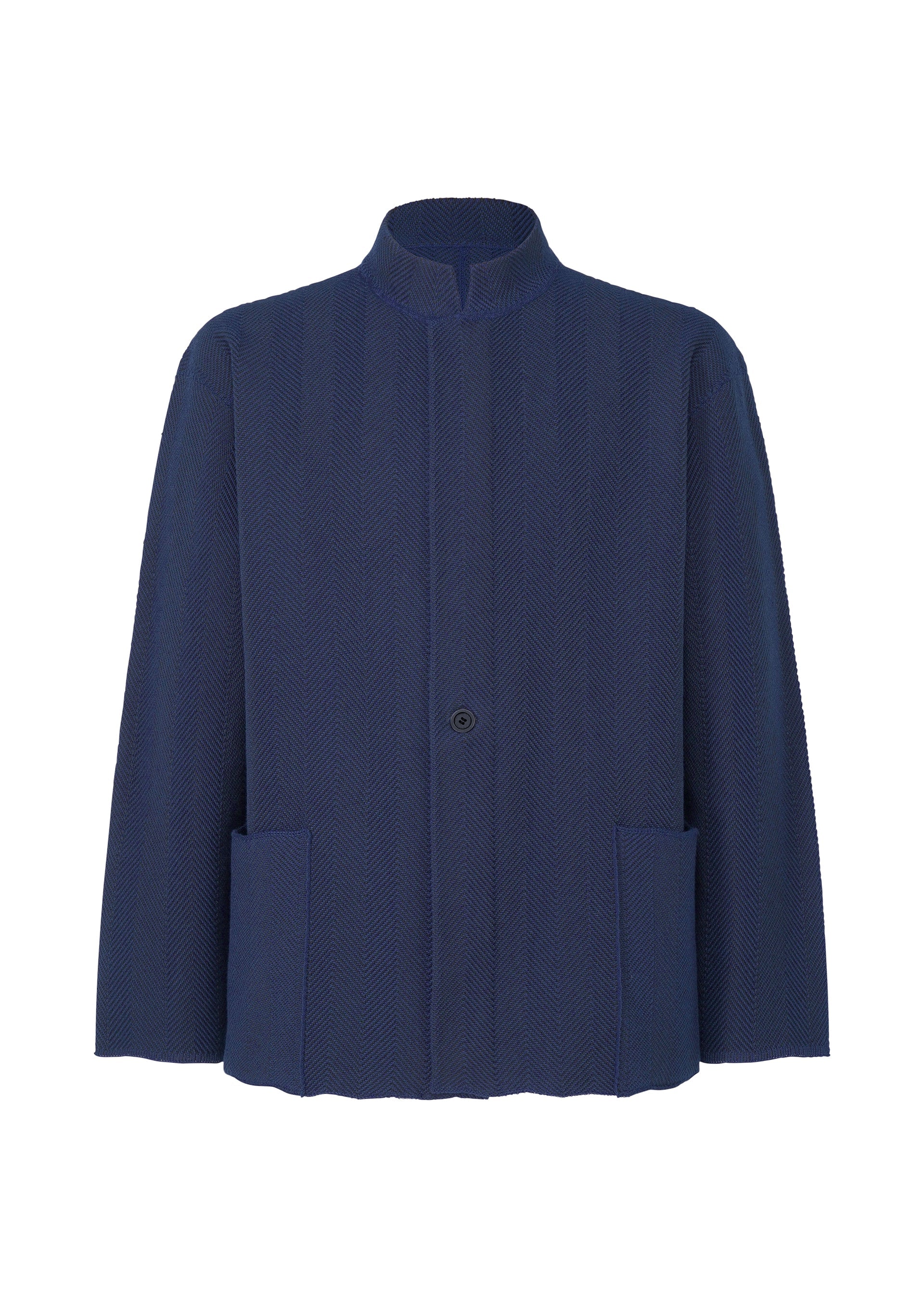 A product shot of the HOMME PLISSÉ ISSEY MIYAKE INLAID KNIT jacket in blue (72).