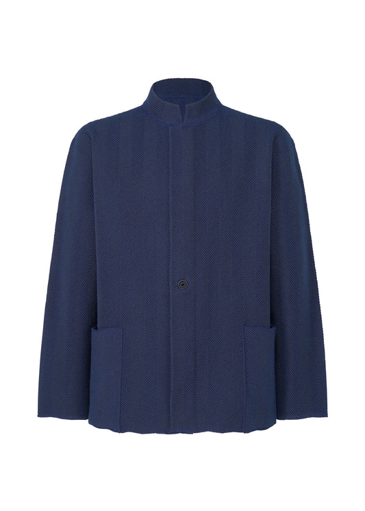 A product shot of the HOMME PLISSÉ ISSEY MIYAKE INLAID KNIT jacket in blue (72).