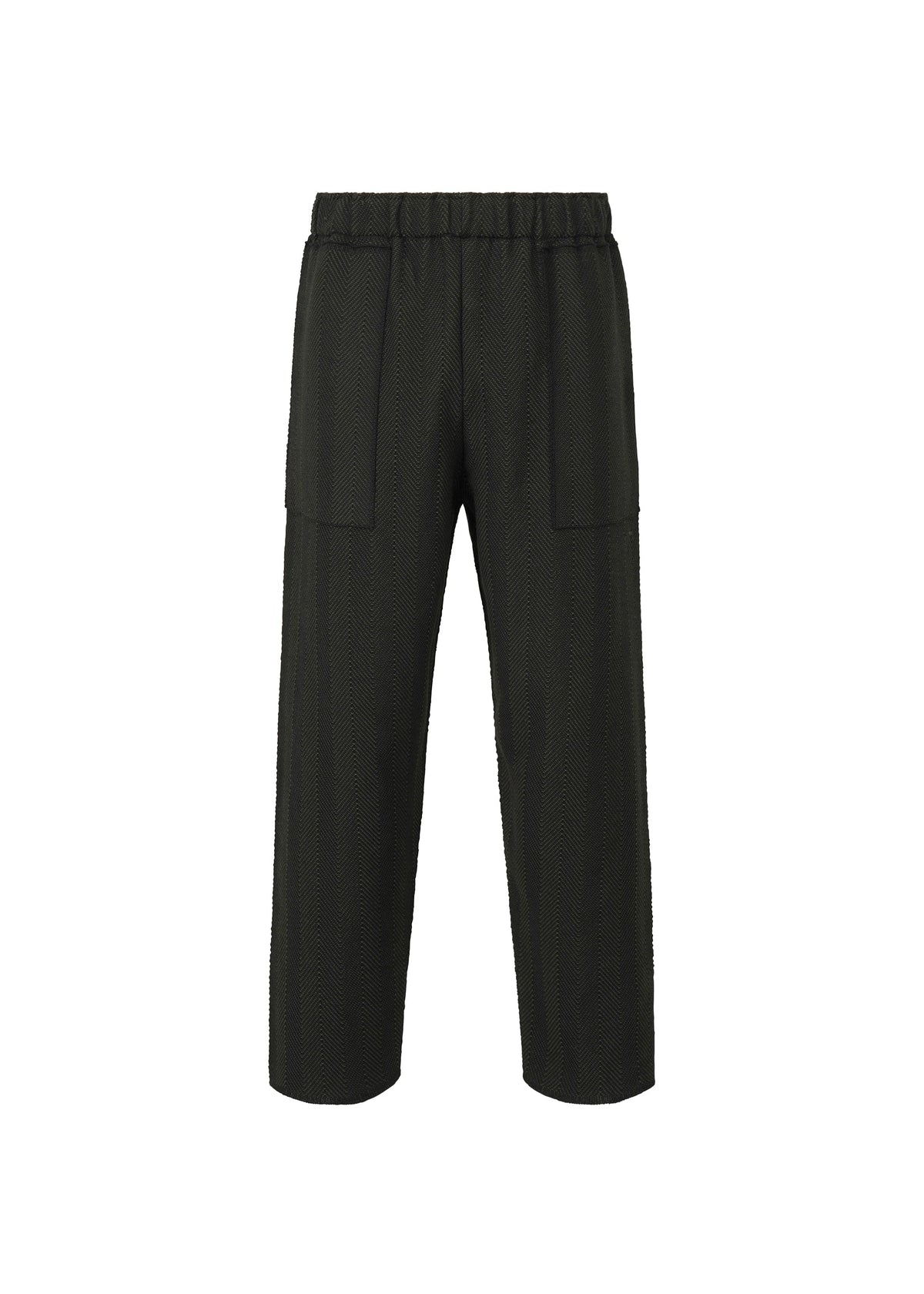 A product shot of the HOMME PLISSÉ ISSEY MIYAKE INLAID KNIT trousers in black (15).