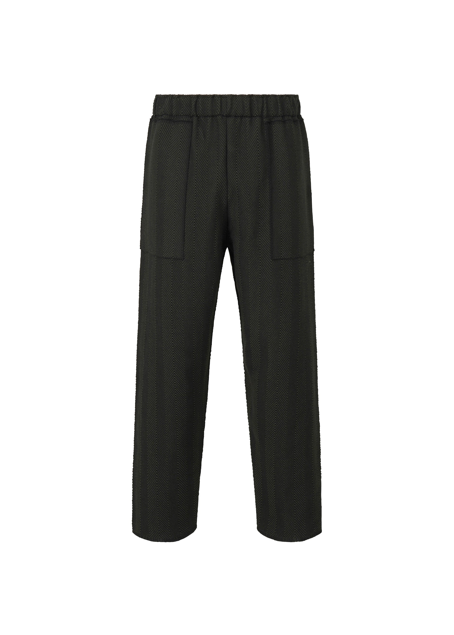 A product shot of the HOMME PLISSÉ ISSEY MIYAKE INLAID KNIT trousers in black (15).