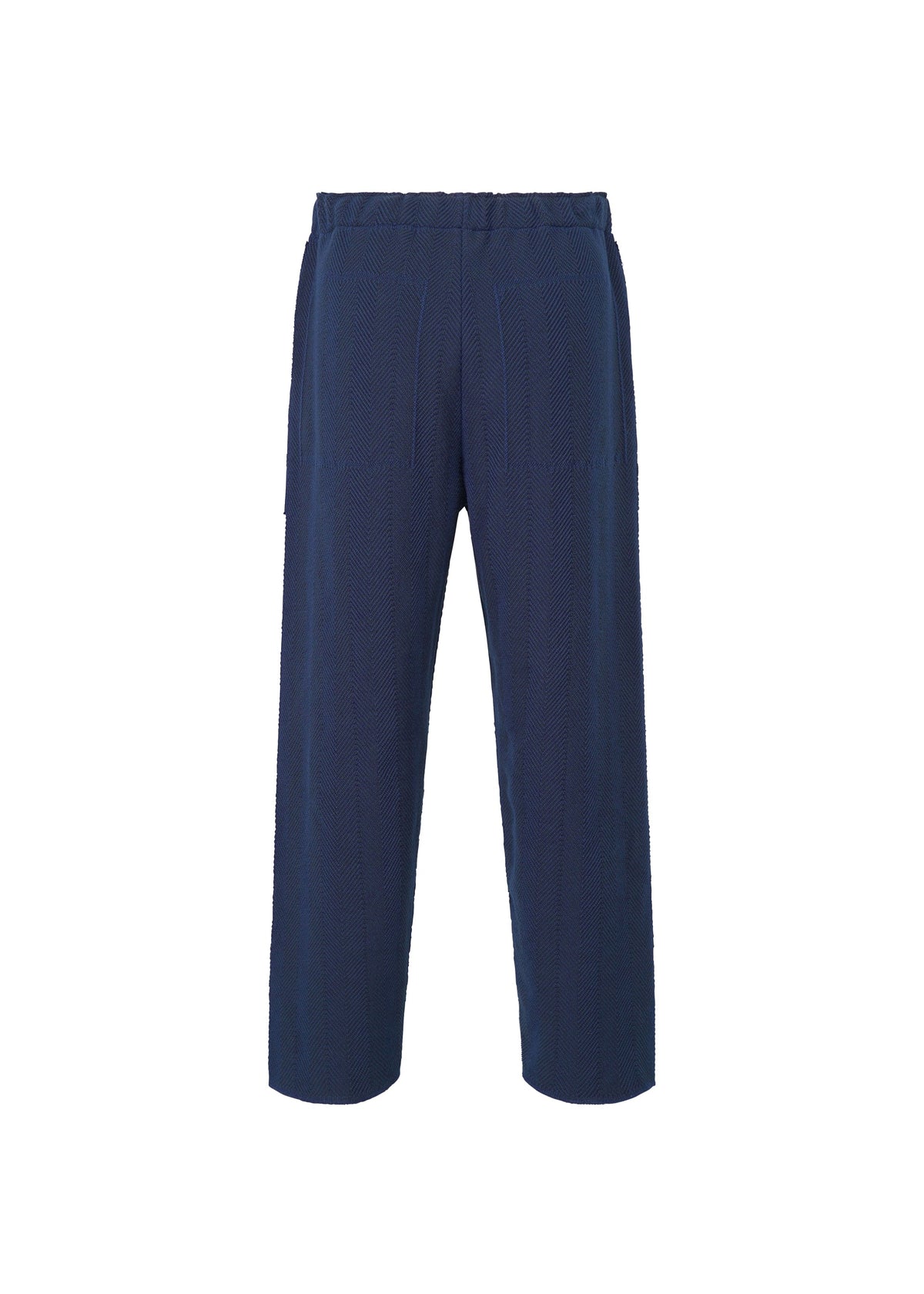 A detail shot of the HOMME PLISSÉ ISSEY MIYAKE INLAID KNIT trousers.