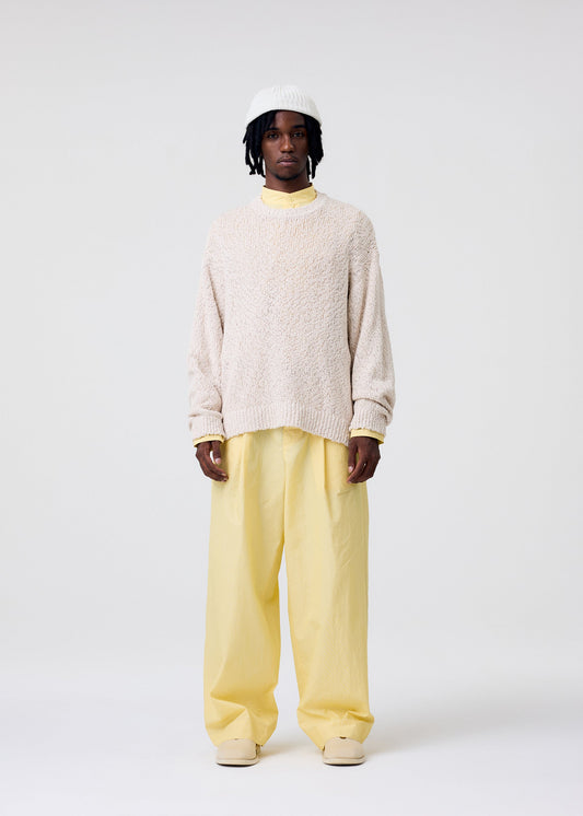 A model wears the HOMME PLISSÉ ISSEY MIYAKE RISOTTO KNIT top.