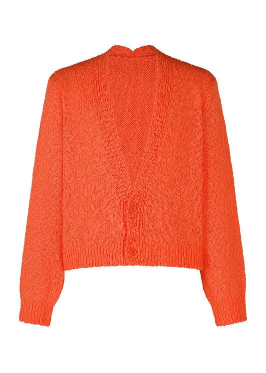A product shot of the HOMME PLISSÉ ISSEY MIYAKE RISOTTO KNIT cardigan in orange (32).