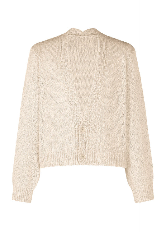 A product shot of the HOMME PLISSÉ ISSEY MIYAKE RISOTTO KNIT cardigan in beige (40).