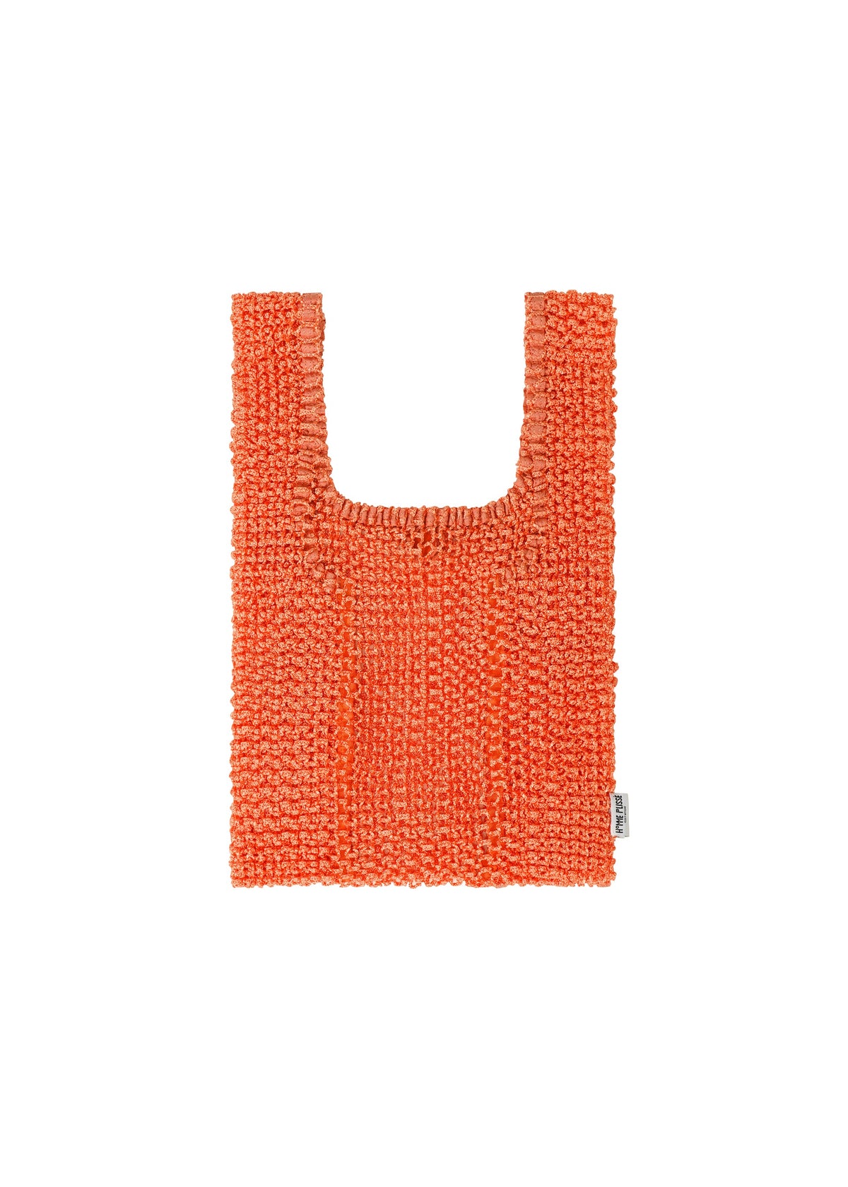 A product shot of the HOMME PLISSÉ ISSEY MIYAKE MESH PLEATS BAG tote in orange.