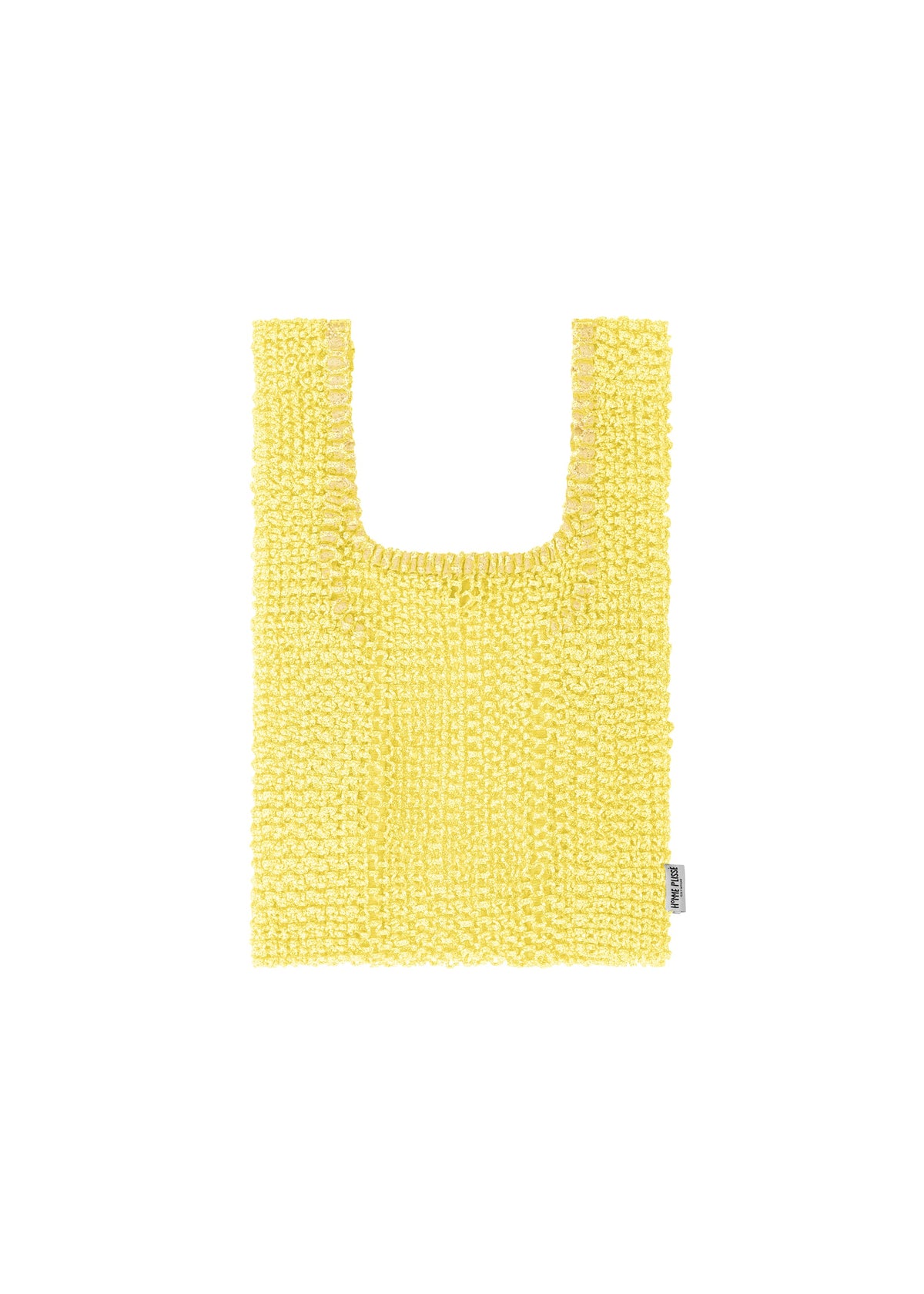 A product shot of the HOMME PLISSÉ ISSEY MIYAKE MESH PLEATS BAG tote in yellow.