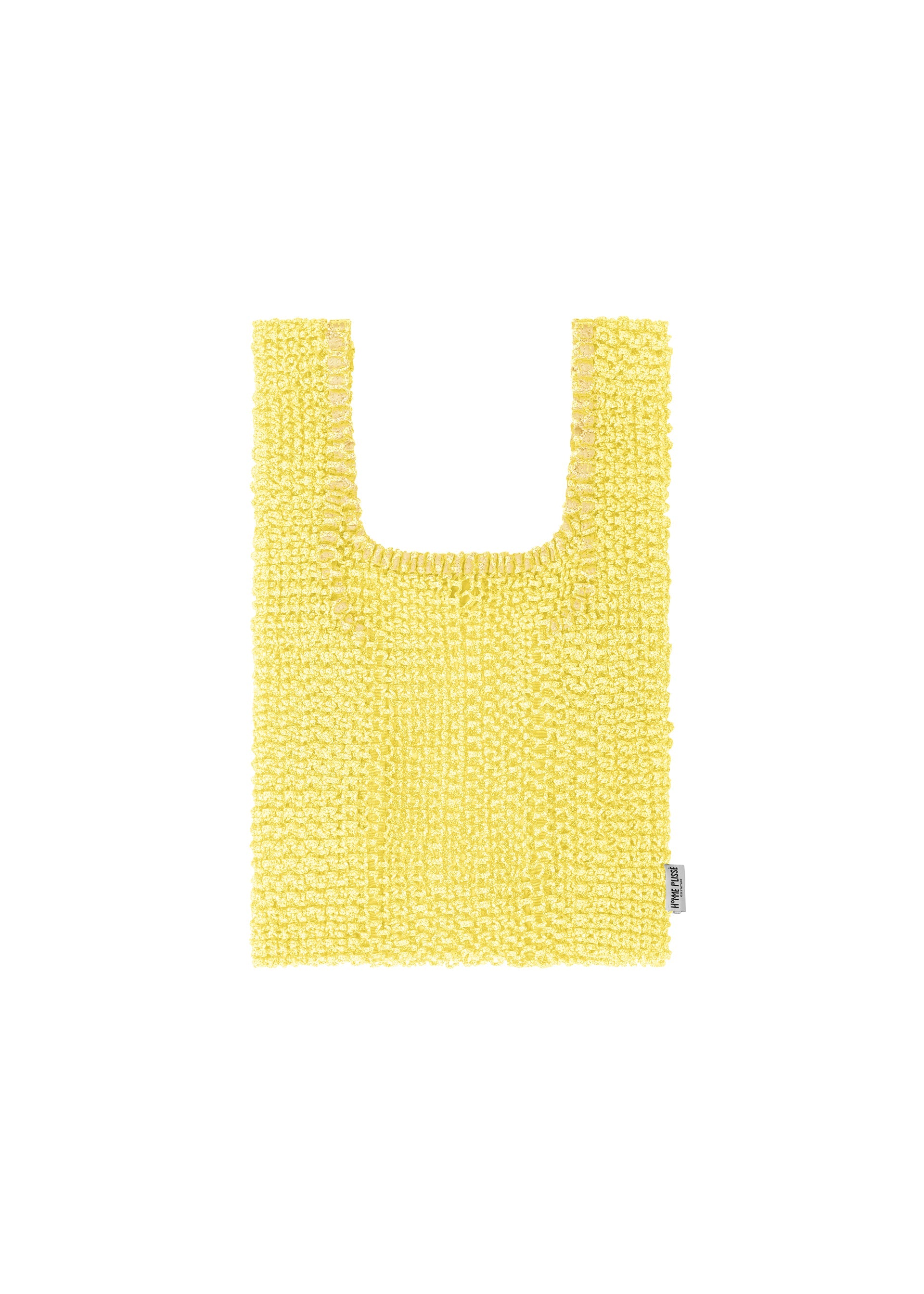 A product shot of the HOMME PLISSÉ ISSEY MIYAKE MESH PLEATS BAG tote in yellow.