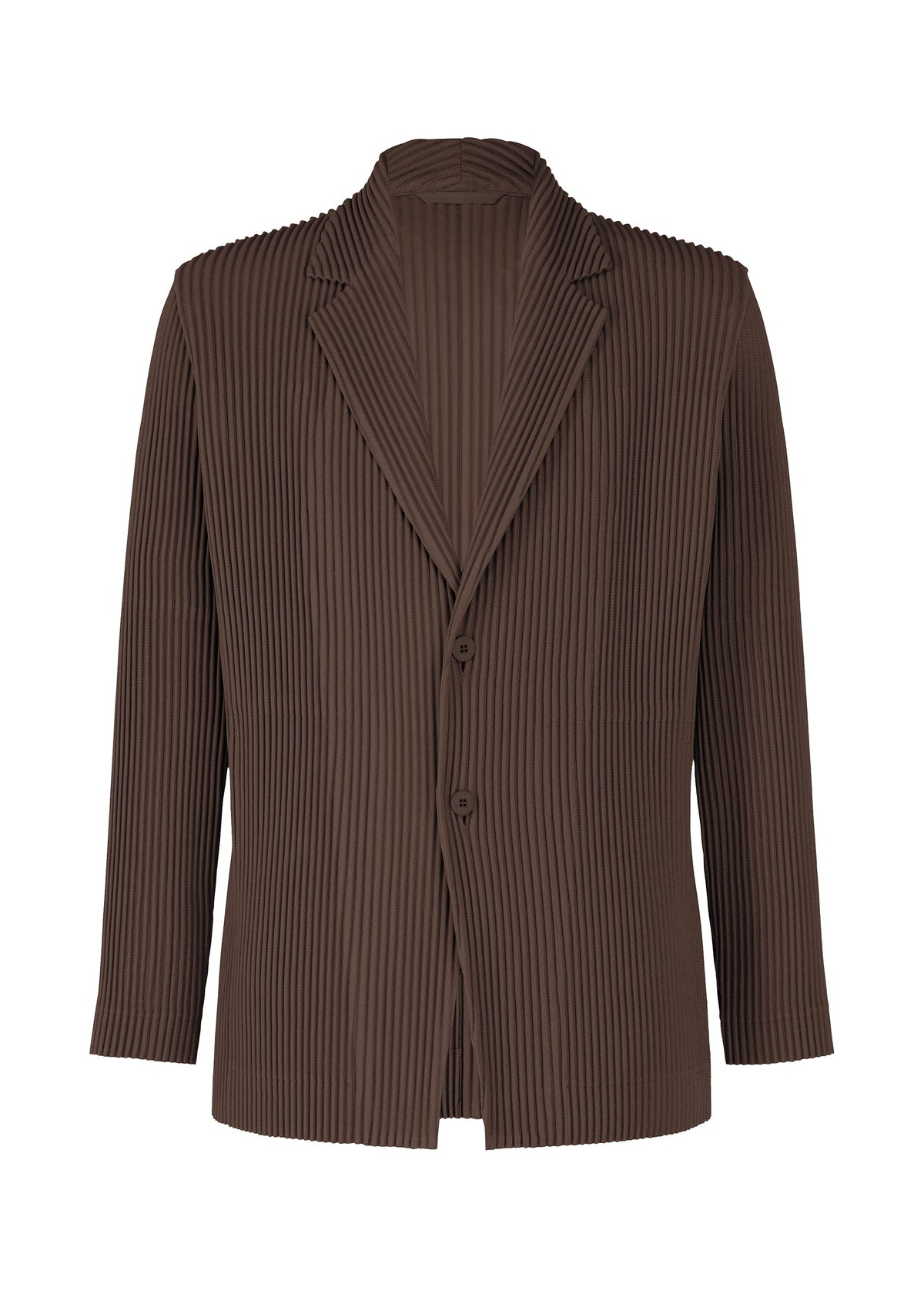 A product shot of the HOMME PLISSÉ ISSEY MIYAKE KERSEY PLEATS jacket in brown.