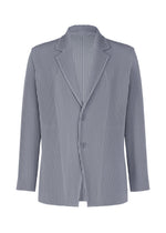 A product shot of the HOMME PLISSÉ ISSEY MIYAKE KERSEY PLEATS jacket in blue gray.