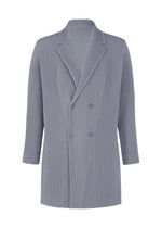 A product shot of the HOMME PLISSÉ ISSEY MIYAKE KERSEY PLEATS jacket in blue gray.