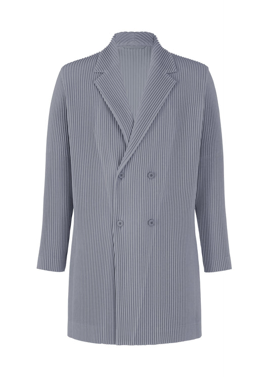 A product shot of the HOMME PLISSÉ ISSEY MIYAKE KERSEY PLEATS jacket in blue gray.