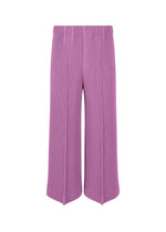 A product shot of the HOMME PLISSÉ ISSEY MIYAKE KERSEY PLEATS trousers in purple.