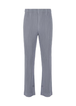 A product shot of the HOMME PLISSÉ ISSEY MIYAKE KERSEY PLEATS trousers in blue gray.
