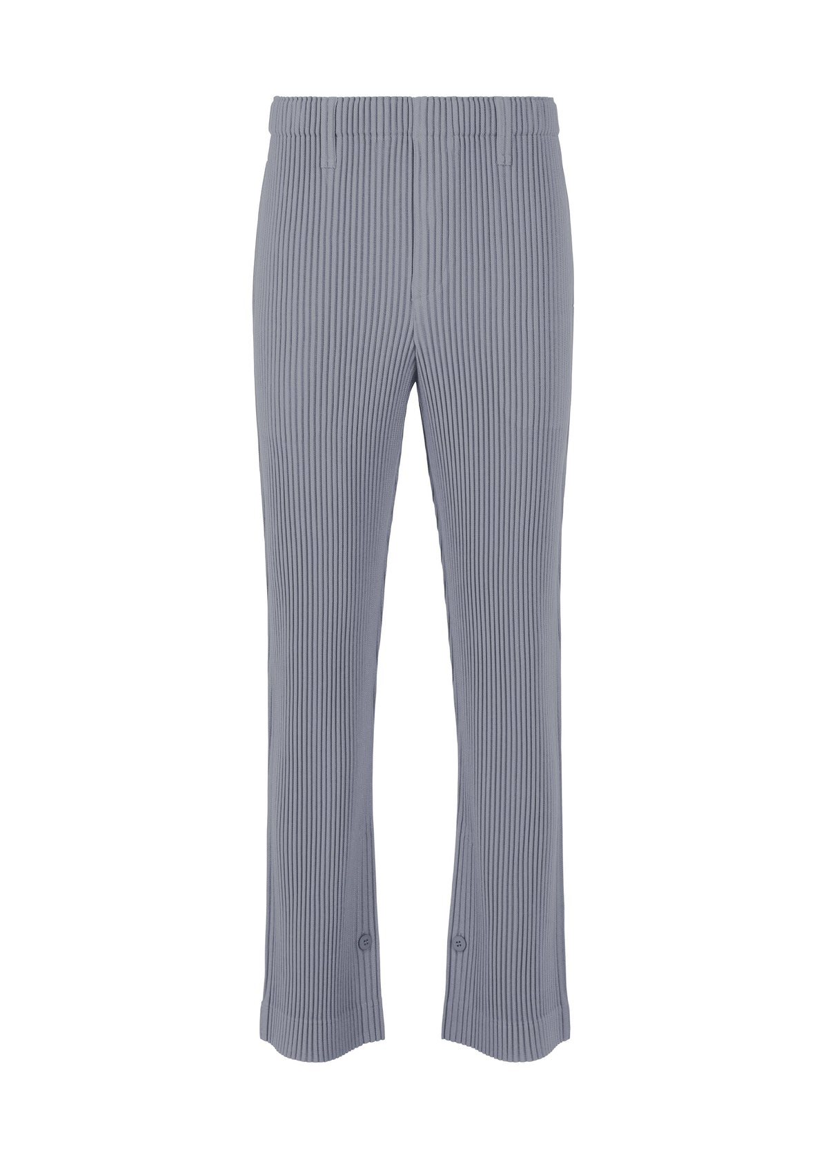A product shot of the HOMME PLISSÉ ISSEY MIYAKE KERSEY PLEATS trousers in blue gray.