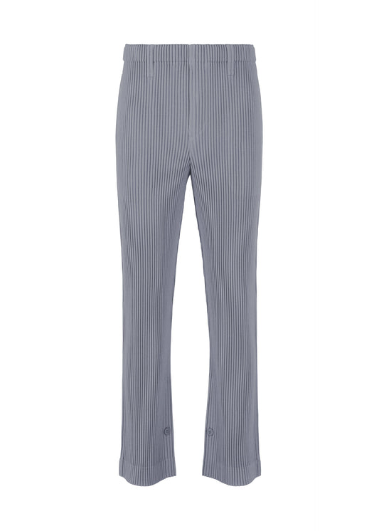 A product shot of the HOMME PLISSÉ ISSEY MIYAKE KERSEY PLEATS trousers in blue gray.