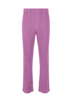 A product shot of the HOMME PLISSÉ ISSEY MIYAKE KERSEY PLEATS trousers in purple.