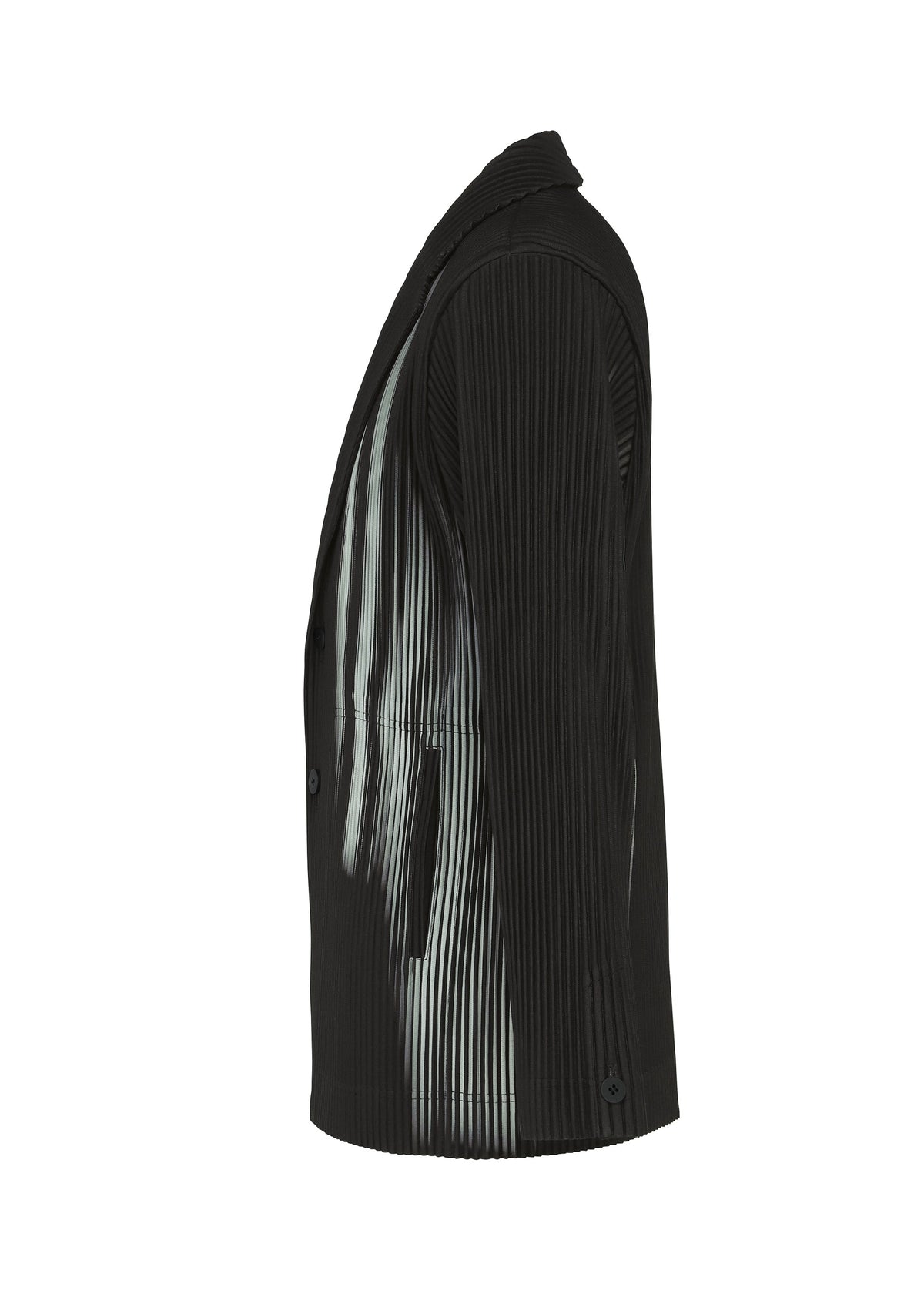 A detail shot of the HOMME PLISSÉ ISSEY MIYAKE IN THE SHADOW jacket.