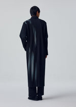 A model wears the HOMME PLISSÉ ISSEY MIYAKE IN THE SHADOW in-the-shadow-long-jacket-shadow-black.