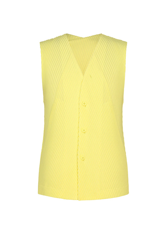 A product shot of the HOMME PLISSÉ ISSEY MIYAKE SLASH vest in shine yellow.
