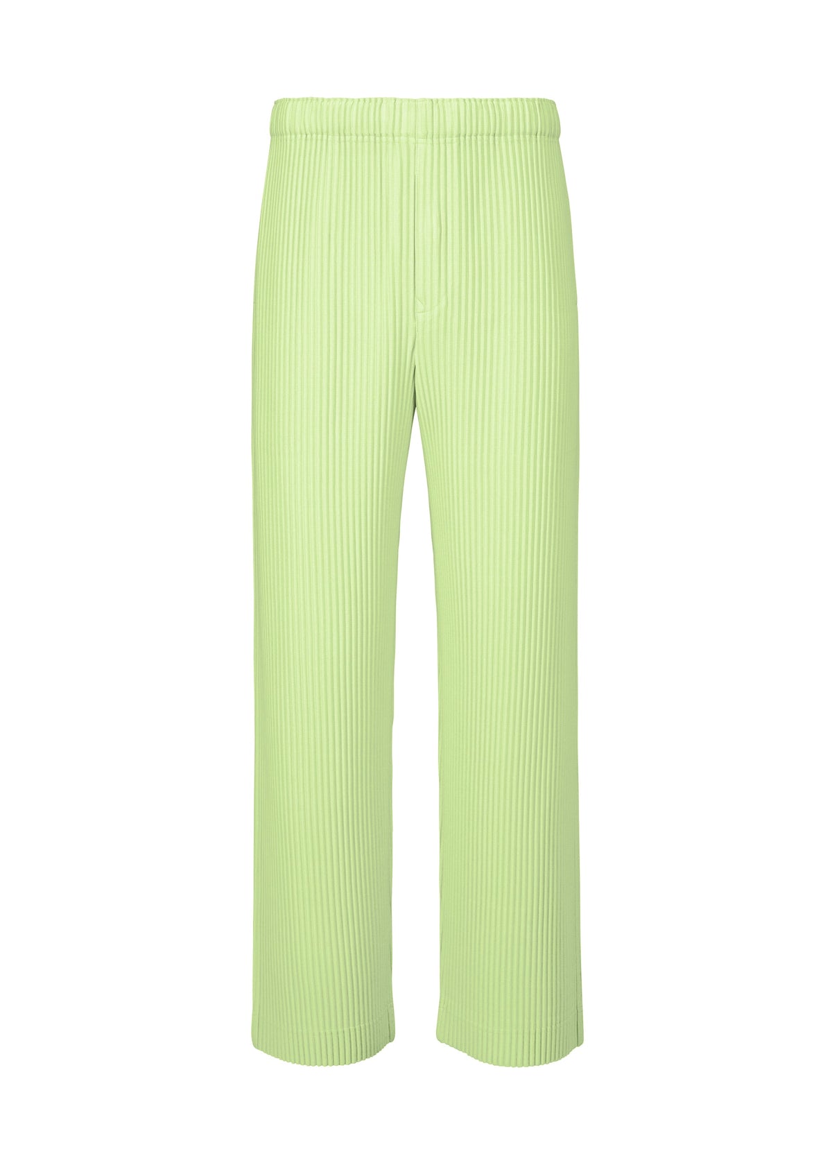 A product shot of the HOMME PLISSÉ ISSEY MIYAKE MONTHLY COLORS : JULY trousers in shine green.