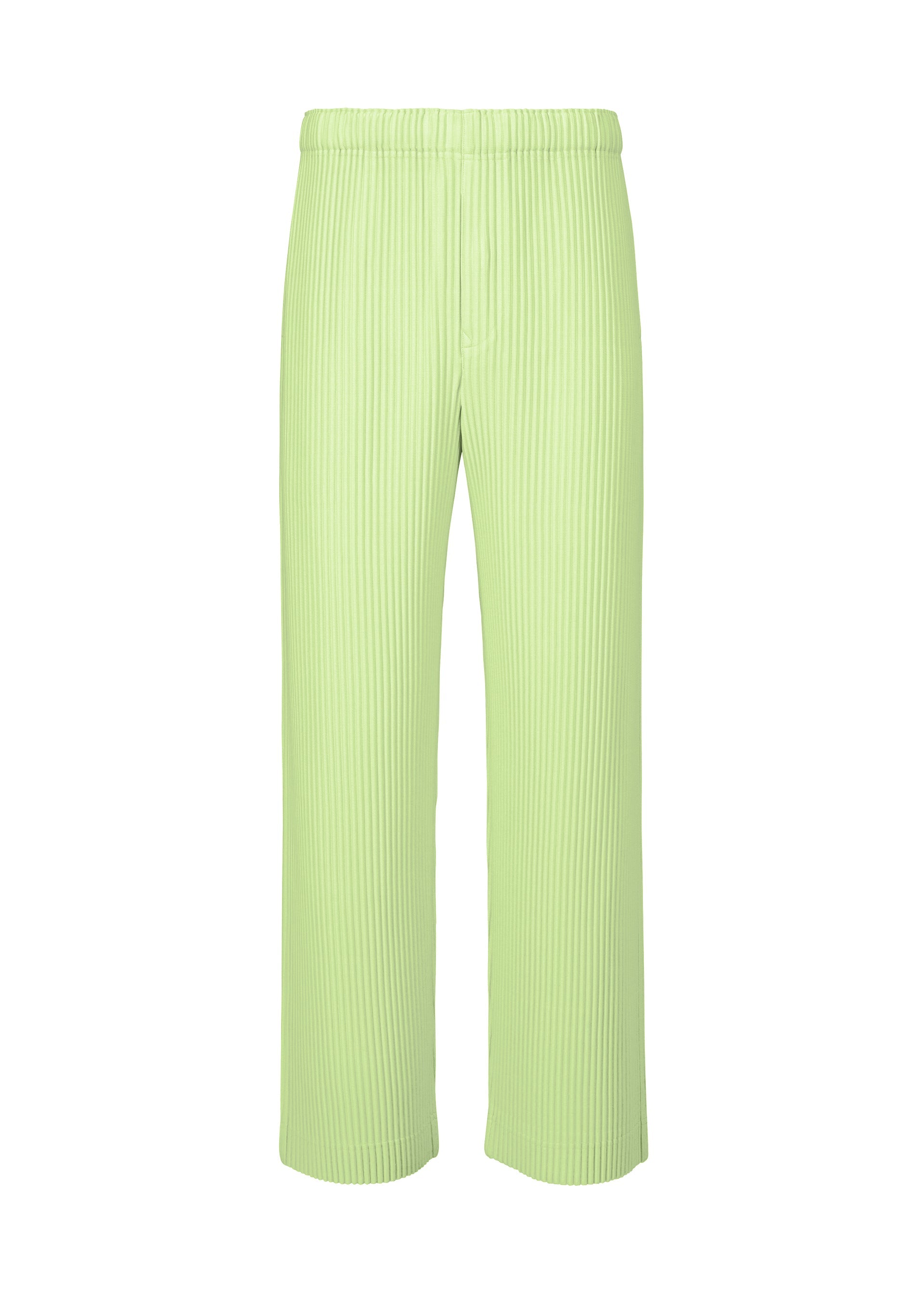 A product shot of the HOMME PLISSÉ ISSEY MIYAKE MONTHLY COLORS : JULY trousers in shine green.