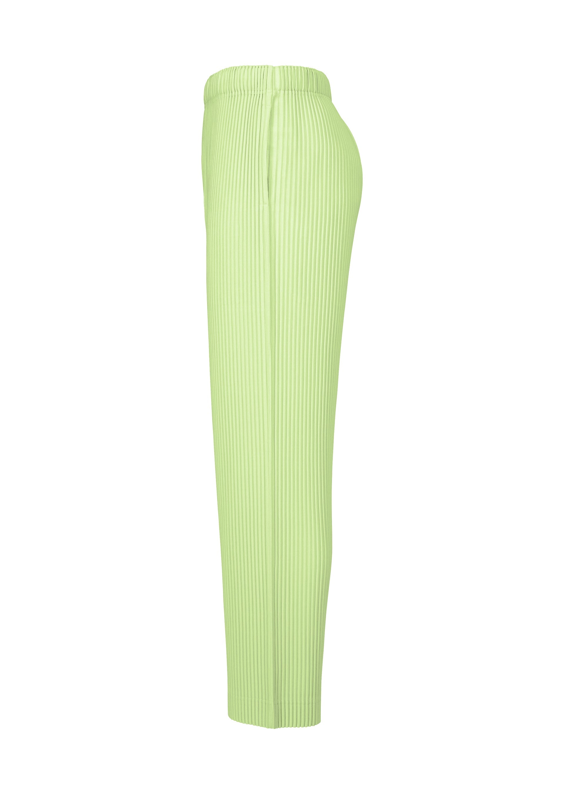 A detail shot of the HOMME PLISSÉ ISSEY MIYAKE MONTHLY COLORS : JULY trousers.