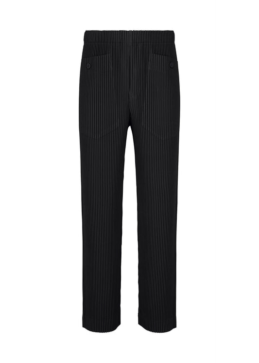 A product shot of the HOMME PLISSÉ ISSEY MIYAKE MONTHLY COLORS : OCTOBER trousers in black.