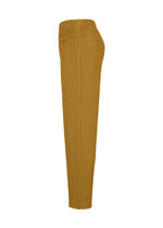 A detail shot of the HOMME PLISSÉ ISSEY MIYAKE MONTHLY COLORS : OCTOBER trousers.