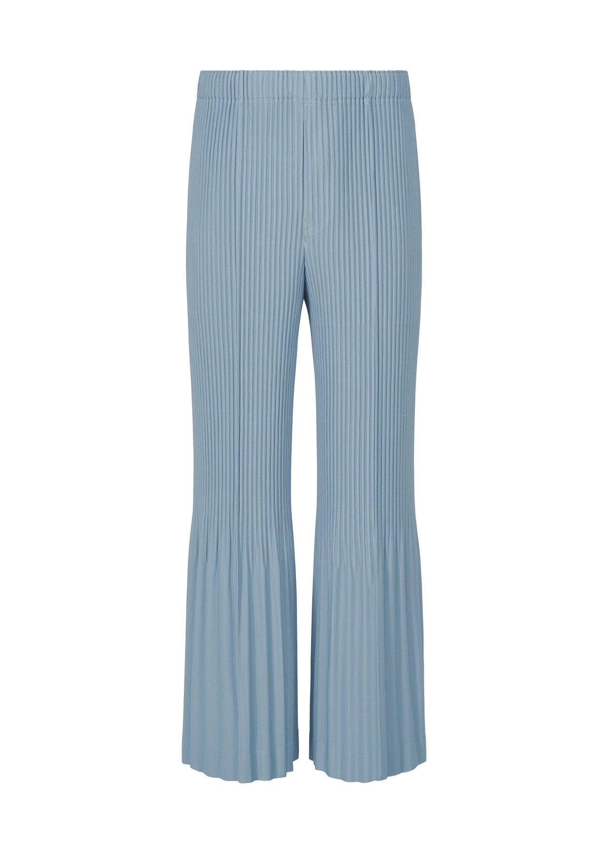 A product shot of the HOMME PLISSÉ ISSEY MIYAKE PLEATS BOTTOMS 1 trousers in dim blue.