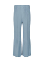 A product shot of the HOMME PLISSÉ ISSEY MIYAKE PLEATS BOTTOMS 1 trousers in dim blue.