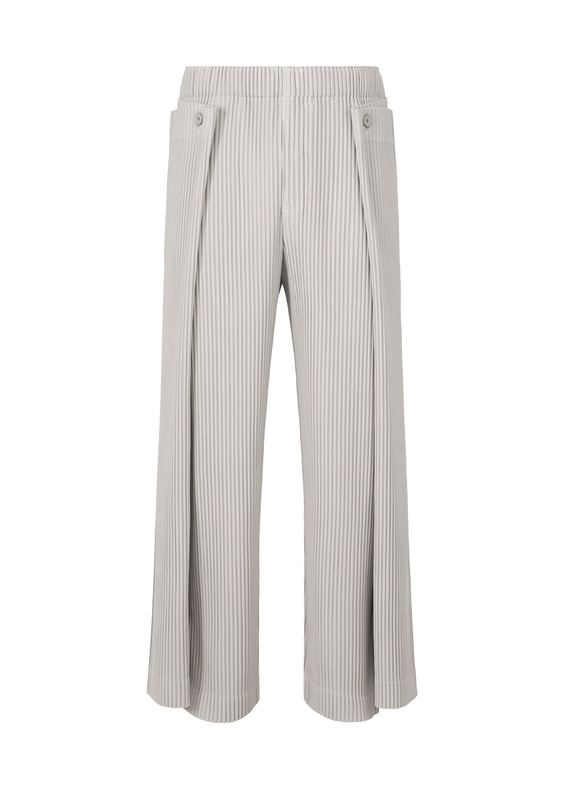 A product shot of the HOMME PLISSÉ ISSEY MIYAKE MOTION BLUR trousers in ray gray.