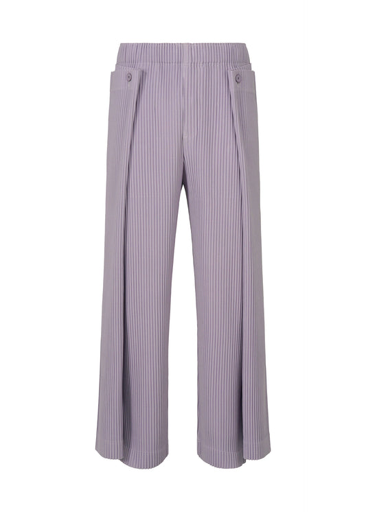 A product shot of the HOMME PLISSÉ ISSEY MIYAKE MOTION BLUR trousers in gloom purple.