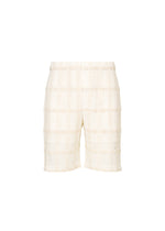 A product shot of the HOMME PLISSÉ ISSEY MIYAKE LACE GRID PLEATS shorts in white.