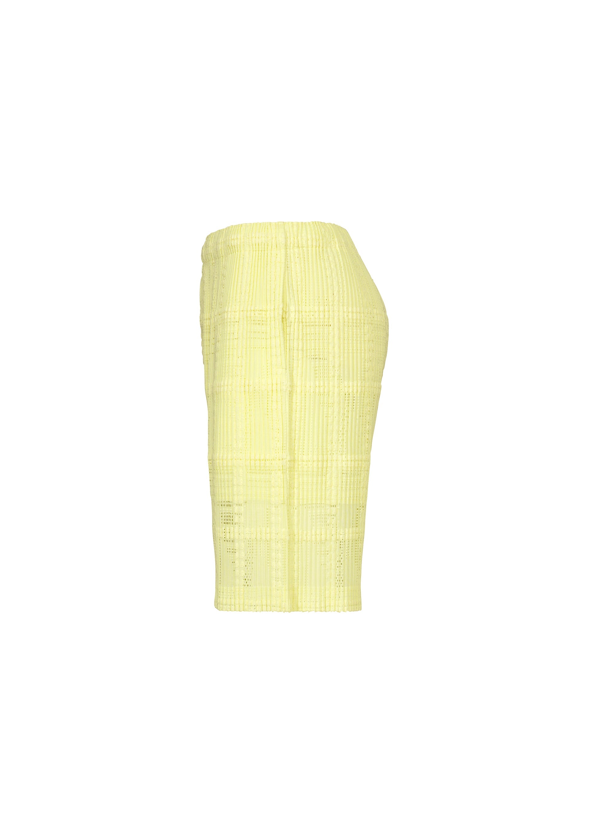 A detail shot of the HOMME PLISSÉ ISSEY MIYAKE LACE GRID PLEATS shorts.