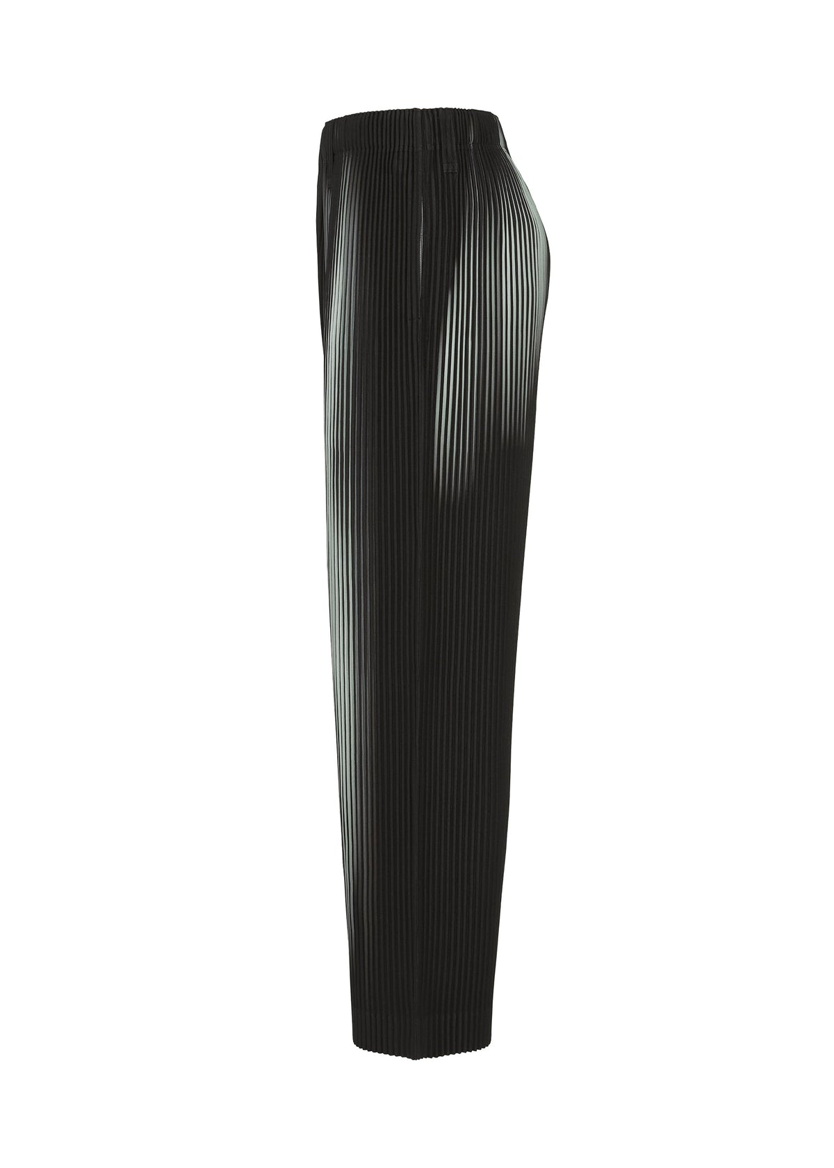 A detail shot of the HOMME PLISSÉ ISSEY MIYAKE IN THE SHADOW trousers.