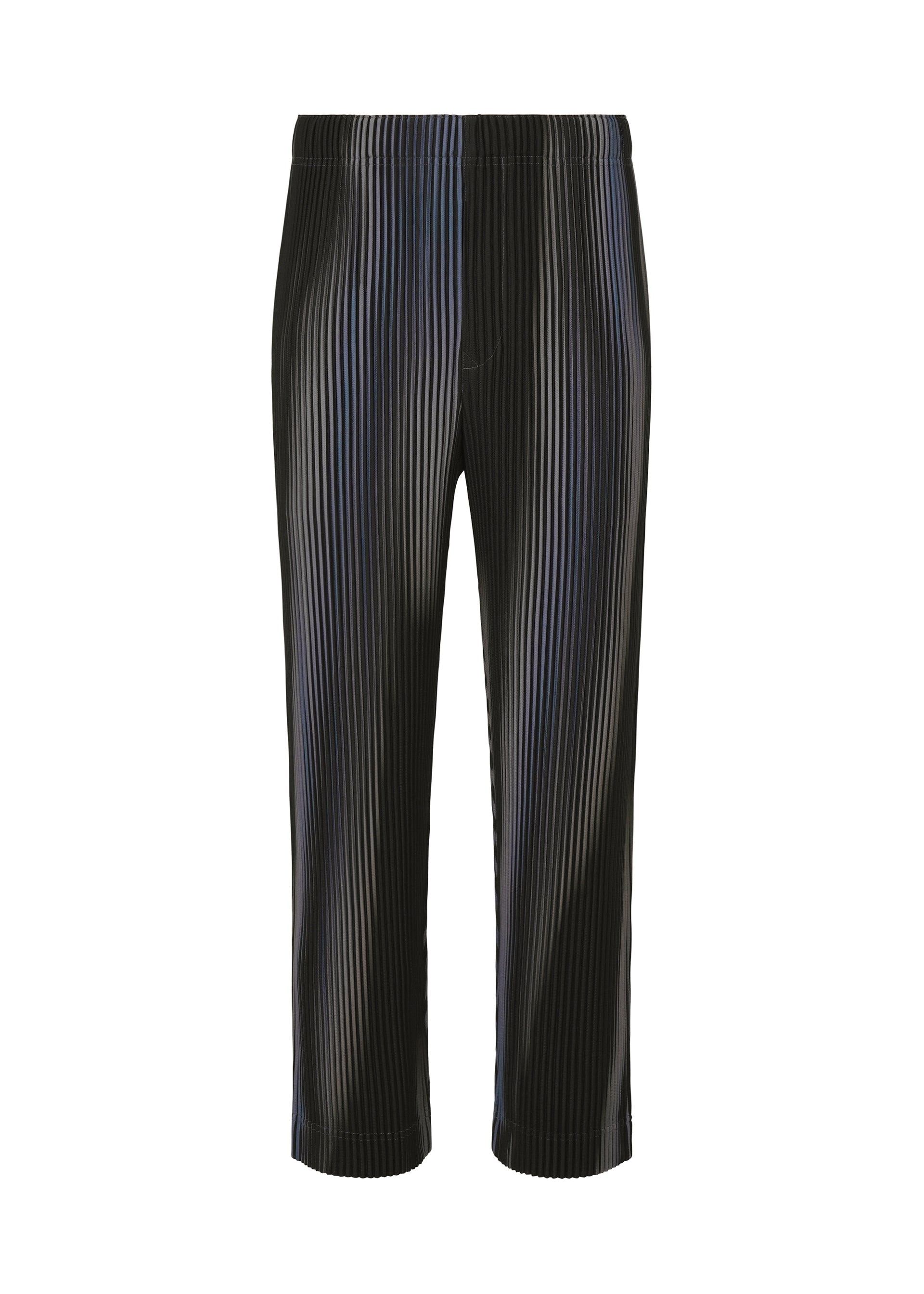 A product shot of the HOMME PLISSÉ ISSEY MIYAKE BLEND OF LIGHTS trousers in blue.