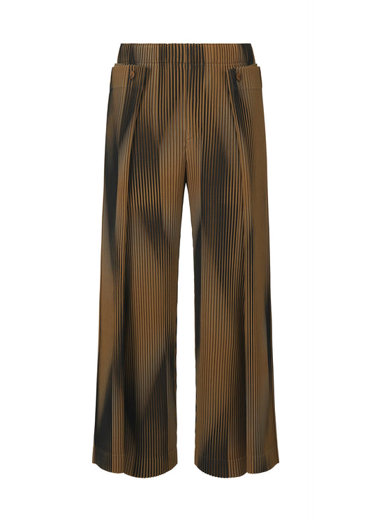 A product shot of the HOMME PLISSÉ ISSEY MIYAKE BLEND OF LIGHTS trousers in brown.