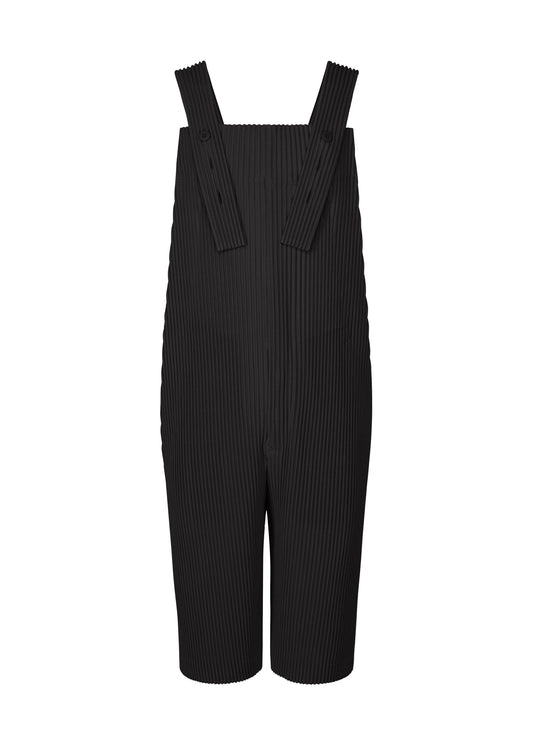 A product shot of the HOMME PLISSÉ ISSEY MIYAKE PLEATS BOTTOMS 1 jumpsuit in black.