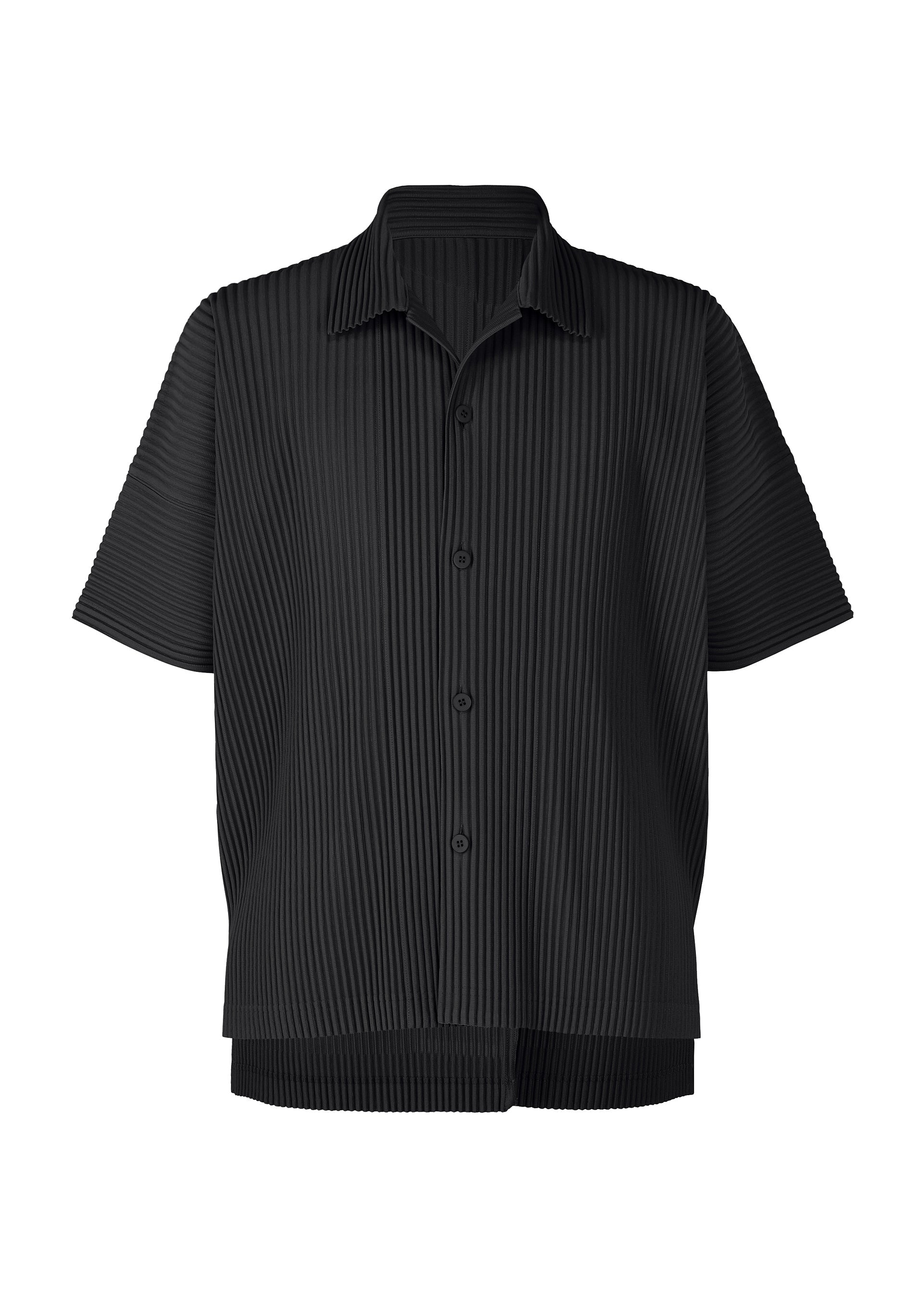 A product shot of the HOMME PLISSÉ ISSEY MIYAKE MONTHLY COLORS : AUGUST shirt in black.