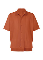 A product shot of the HOMME PLISSÉ ISSEY MIYAKE MONTHLY COLORS : AUGUST shirt in shade vermillion.