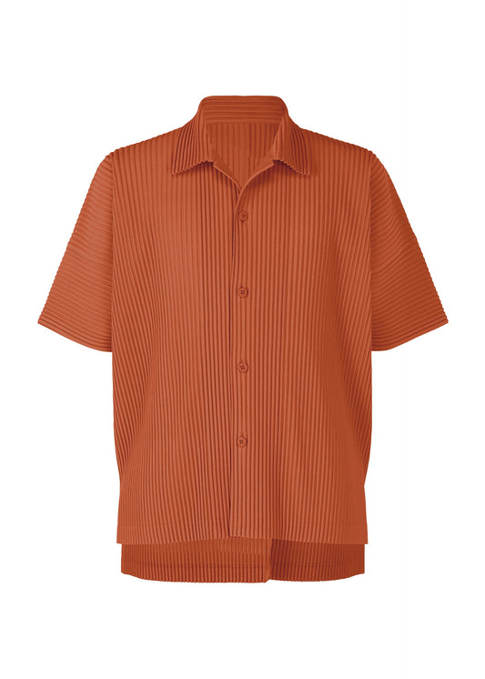 A product shot of the HOMME PLISSÉ ISSEY MIYAKE MONTHLY COLORS : AUGUST shirt in shade vermillion.