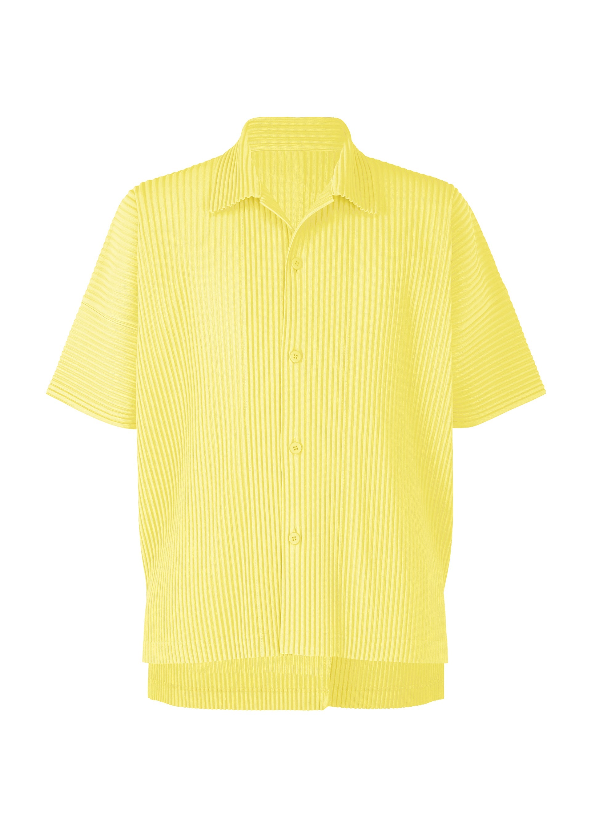 A product shot of the HOMME PLISSÉ ISSEY MIYAKE MONTHLY COLORS : AUGUST shirt in shine yellow.