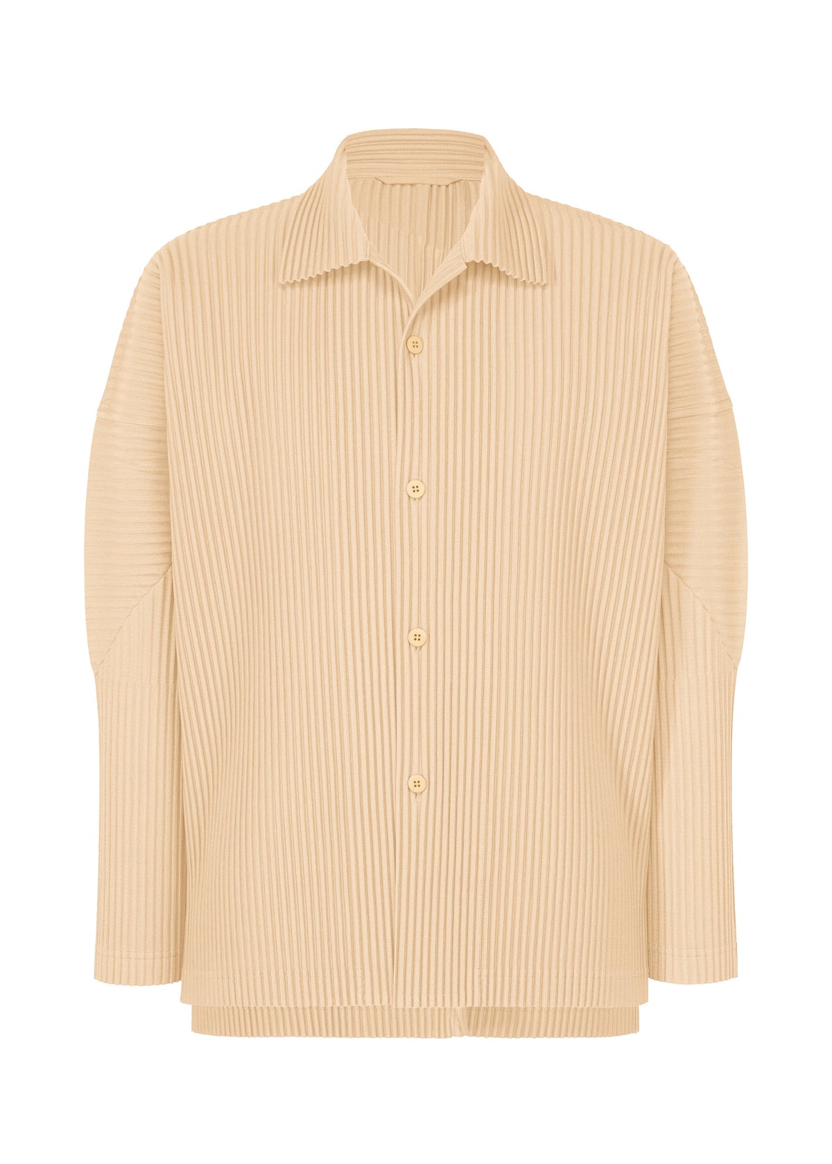A product shot of the HOMME PLISSÉ ISSEY MIYAKE MONTHLY COLORS : OCTOBER shirt in glow cream.