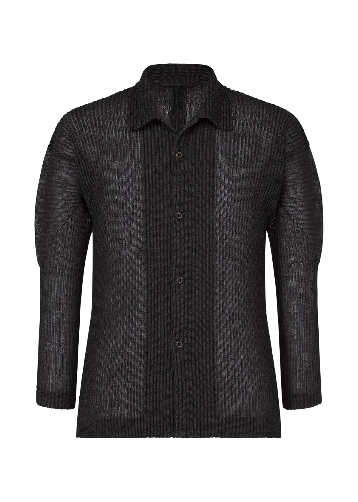 A product shot of the HOMME PLISSÉ ISSEY MIYAKE RUSTIC MESH shirt in black.