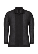 A product shot of the HOMME PLISSÉ ISSEY MIYAKE RUSTIC MESH shirt in black.