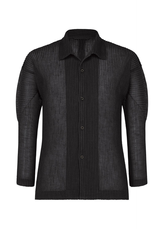 A product shot of the HOMME PLISSÉ ISSEY MIYAKE RUSTIC MESH shirt in black.