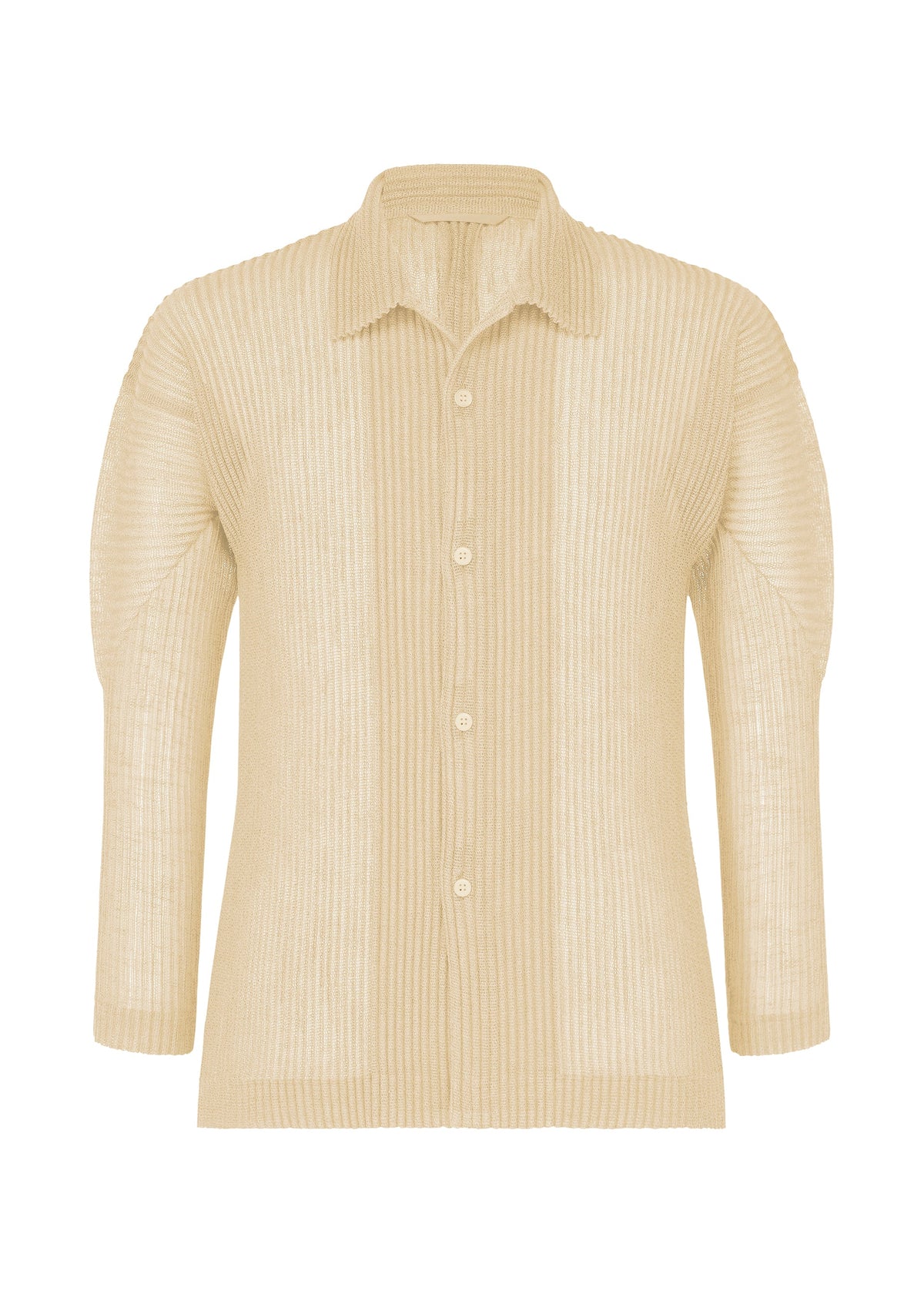 A product shot of the HOMME PLISSÉ ISSEY MIYAKE RUSTIC MESH shirt in ivory.