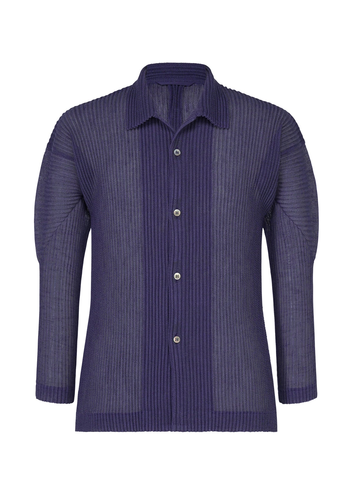 A product shot of the HOMME PLISSÉ ISSEY MIYAKE RUSTIC MESH shirt in blue.